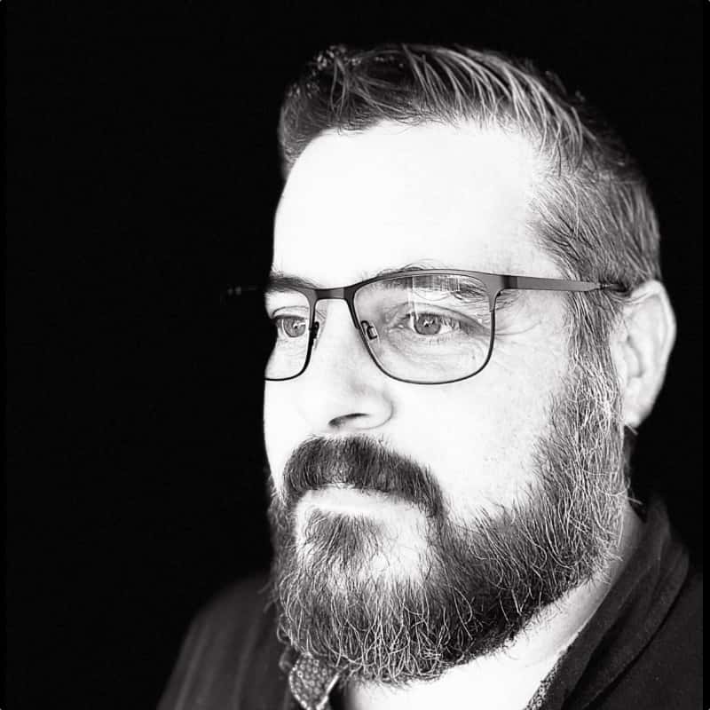 Pete Sharp with a beard and glasses