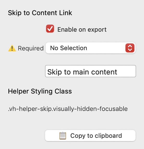 Vh Helper Settings options
