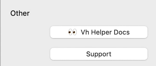 Vh Helper Settings options